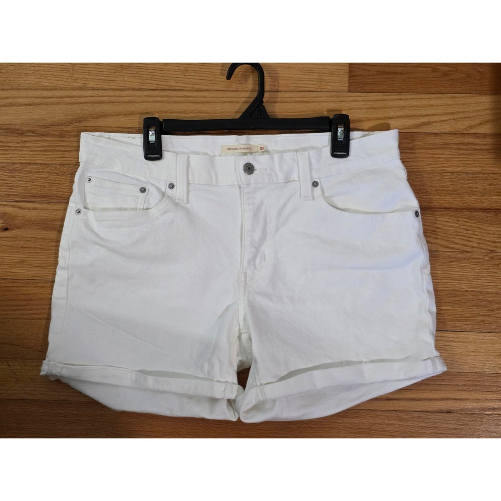 Levis Mid Length Shorts White Denim Cuffed Stretch Size 33 29965-0067 Y2K 90s